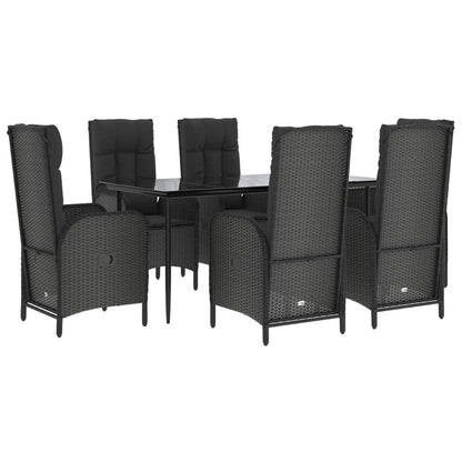 7-Delige Tuinset Met Kussens Poly Rattan Zwart 160 cm tafellengte 6x stoel + Tafel