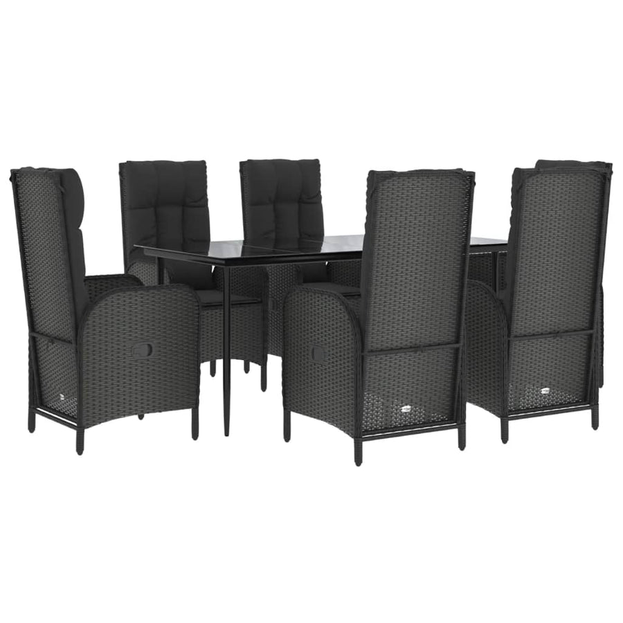 7-Delige Tuinset Met Kussens Poly Rattan Zwart 160 cm tafellengte 6x stoel + Tafel