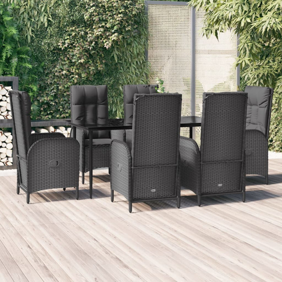 7-Delige Tuinset Met Kussens Poly Rattan Zwart 160 cm tafellengte 6x stoel + Tafel