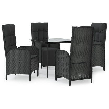 5-Delige Tuinset Met Kussens Poly Rattan Zwart 80 cm tafellengte 2x stoel + 2x Fauteuil + Tafel