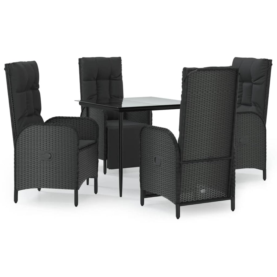 5-Delige Tuinset Met Kussens Poly Rattan Zwart 80 cm tafellengte 2x stoel + 2x Fauteuil + Tafel
