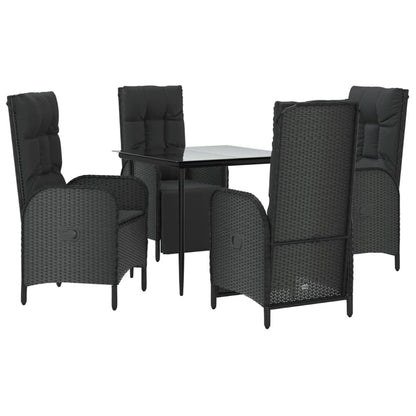 5-Delige Tuinset Met Kussens Poly Rattan Zwart 80 cm tafellengte 2x stoel + 2x Fauteuil + Tafel