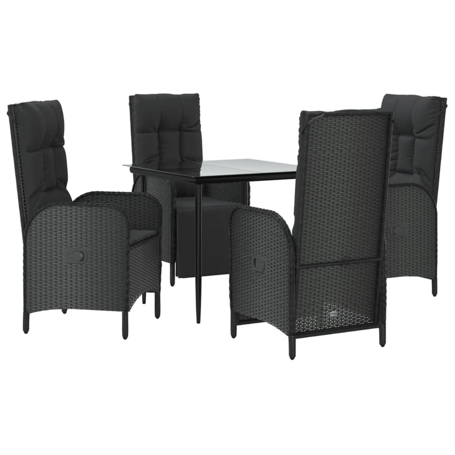 5-Delige Tuinset Met Kussens Poly Rattan Zwart 80 cm tafellengte 2x stoel + 2x Fauteuil + Tafel