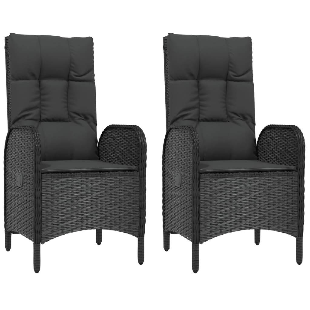 5-Delige Tuinset Met Kussens Poly Rattan Zwart 80 cm tafellengte 2x stoel + 2x Fauteuil + Tafel