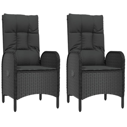 5-Delige Tuinset Met Kussens Poly Rattan Zwart 80 cm tafellengte 2x stoel + 2x Fauteuil + Tafel