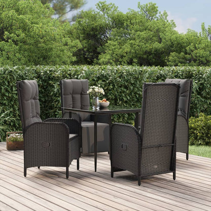 5-Delige Tuinset Met Kussens Poly Rattan Zwart 80 cm tafellengte 2x stoel + 2x Fauteuil + Tafel