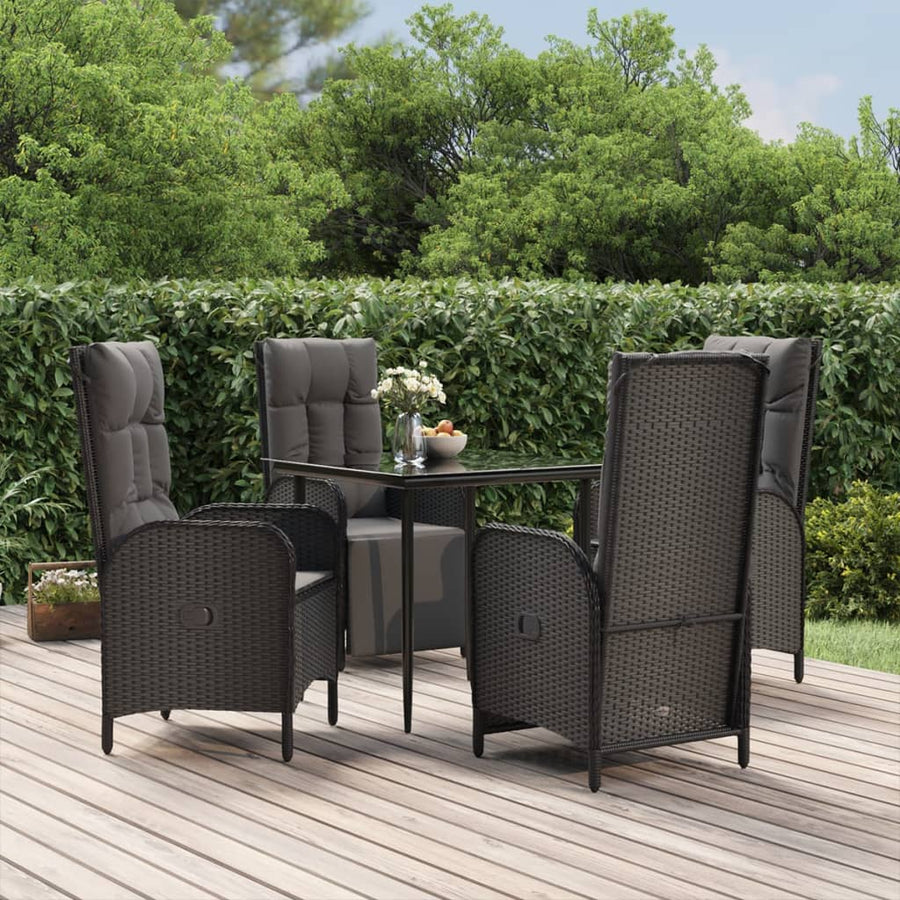 5-Delige Tuinset Met Kussens Poly Rattan Zwart 80 cm tafellengte 2x stoel + 2x Fauteuil + Tafel
