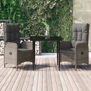 Tuinset 3-delig poly rattan zwart grijs