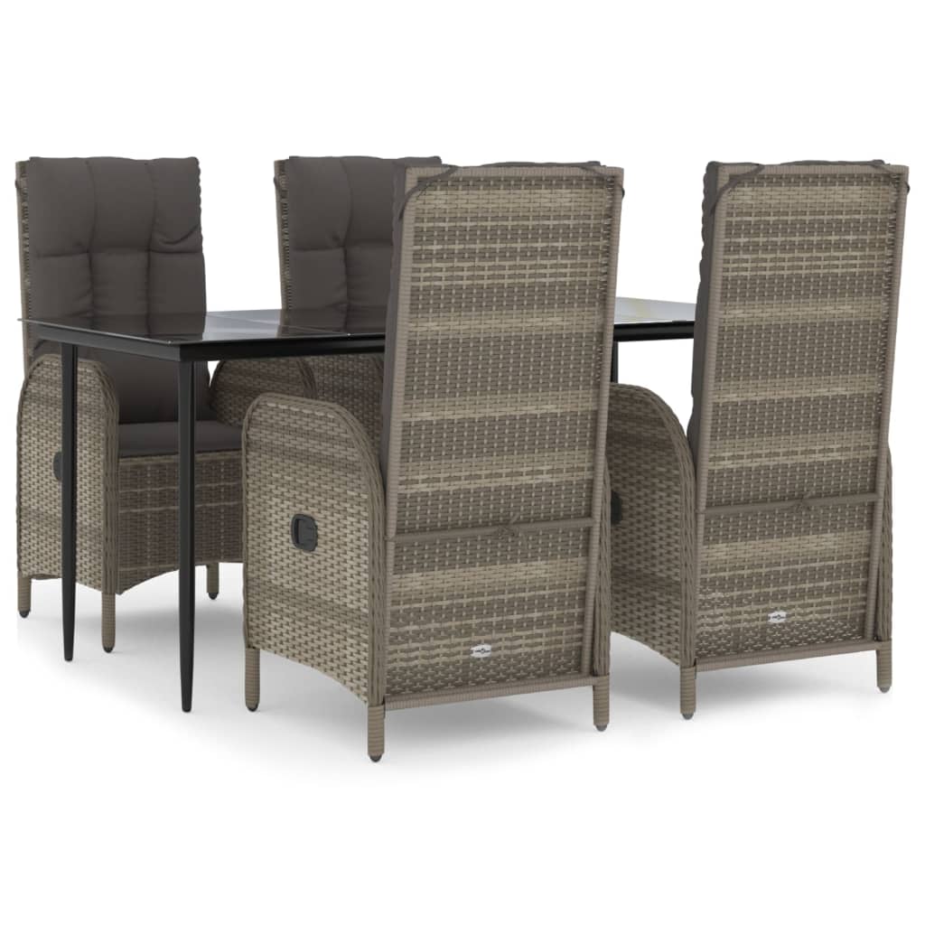 5-Delige Tuinset Met Kussens Poly Rattan Zwart En Grijs 160 cm tafellengte 4x stoel + Tafel