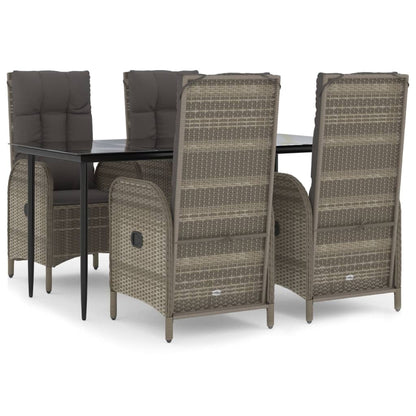 5-Delige Tuinset Met Kussens Poly Rattan Zwart En Grijs 160 cm tafellengte 4x stoel + Tafel