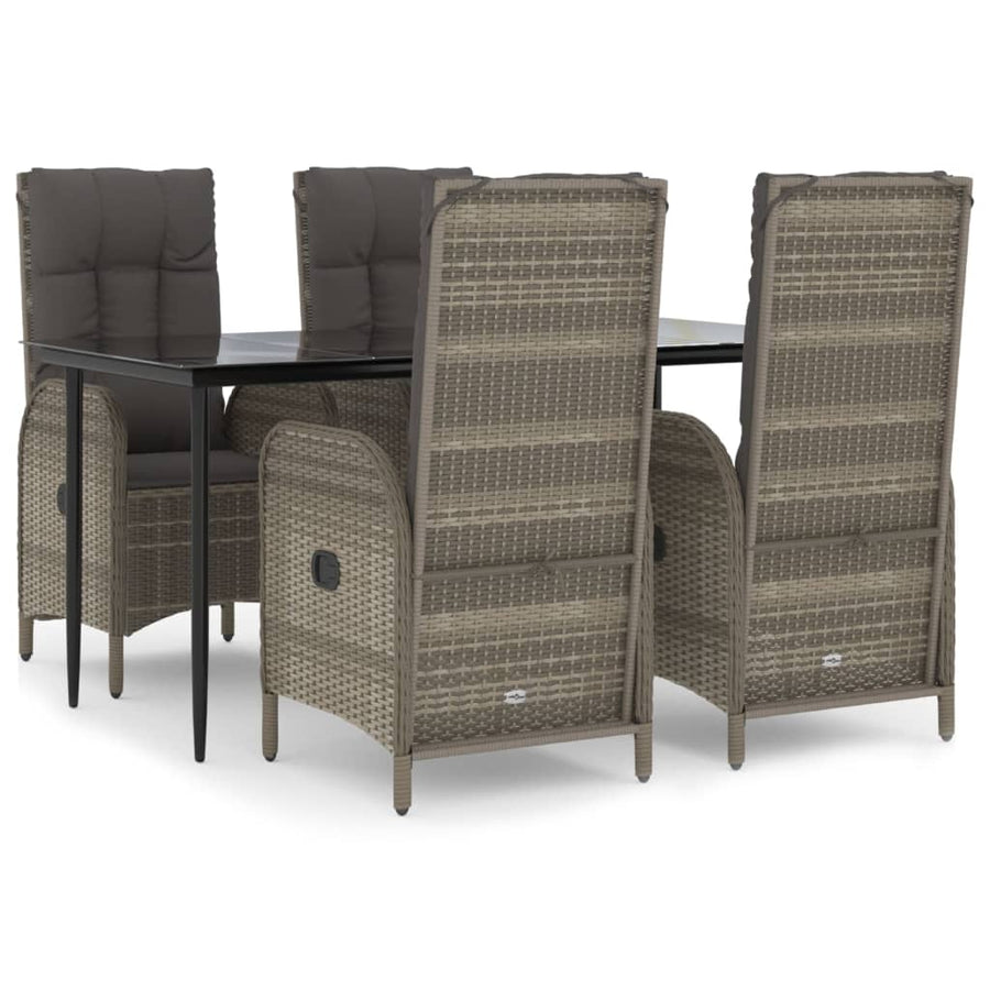 5-Delige Tuinset Met Kussens Poly Rattan Zwart En Grijs 160 cm tafellengte 4x stoel + Tafel