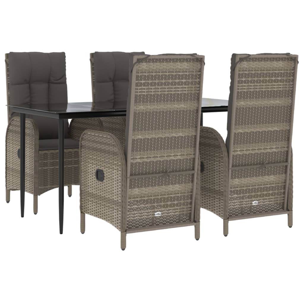 5-Delige Tuinset Met Kussens Poly Rattan Zwart En Grijs 160 cm tafellengte 4x stoel + Tafel