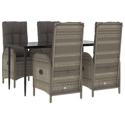 5-Delige Tuinset Met Kussens Poly Rattan Zwart En Grijs 160 cm tafellengte 4x stoel + Tafel