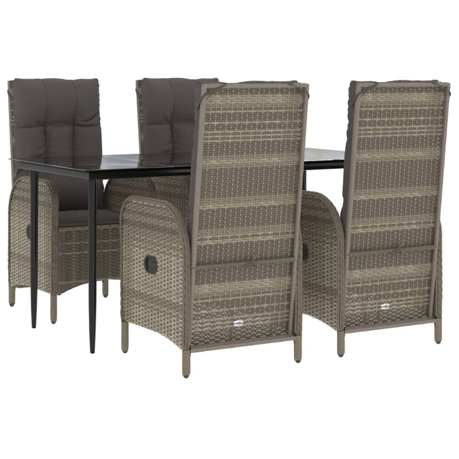 5-Delige Tuinset Met Kussens Poly Rattan Zwart En Grijs 160 cm tafellengte 4x stoel + Tafel