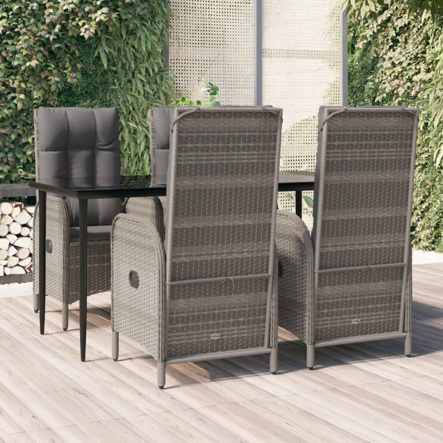 5-Delige Tuinset Met Kussens Poly Rattan Zwart En Grijs 160 cm tafellengte 4x stoel + Tafel