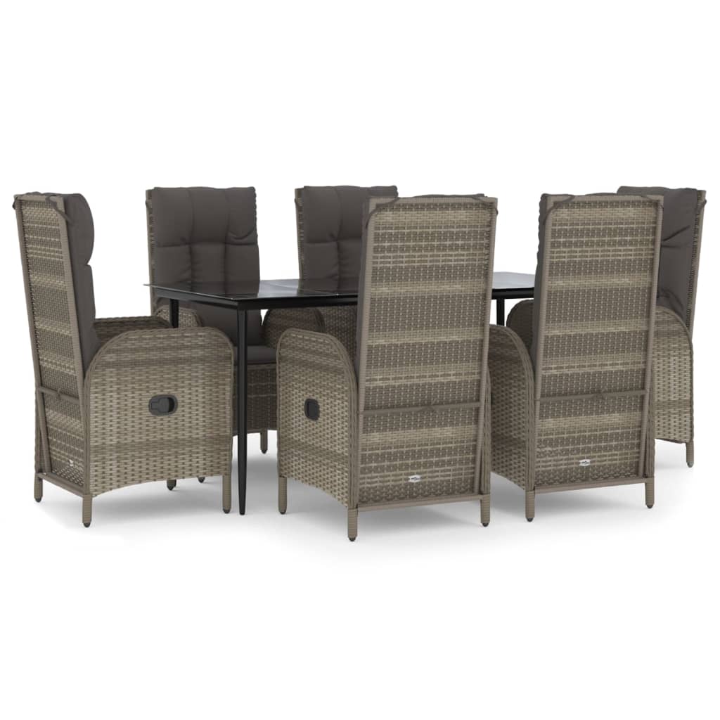 7-Delige Tuinset Met Kussens Poly Rattan Zwart En Grijs 160 cm tafellengte 6x stoel + Tafel