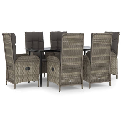 7-Delige Tuinset Met Kussens Poly Rattan Zwart En Grijs 160 cm tafellengte 6x stoel + Tafel