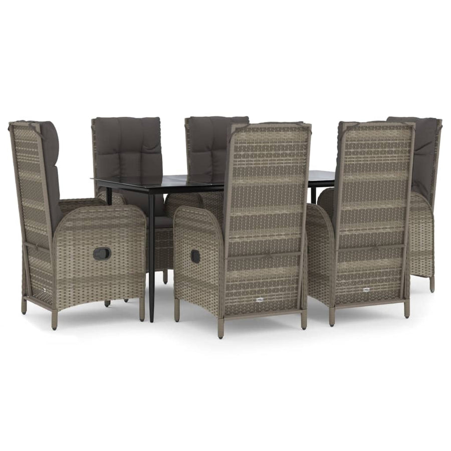 7-Delige Tuinset Met Kussens Poly Rattan Zwart En Grijs 160 cm tafellengte 6x stoel + Tafel
