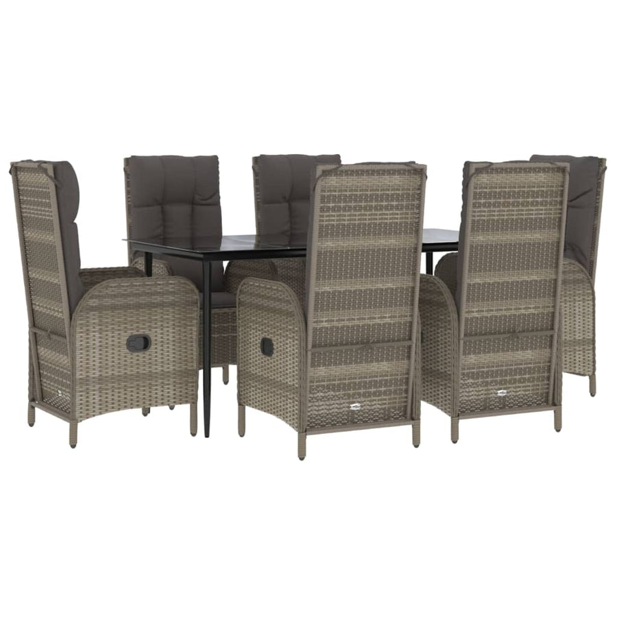 7-Delige Tuinset Met Kussens Poly Rattan Zwart En Grijs 160 cm tafellengte 6x stoel + Tafel