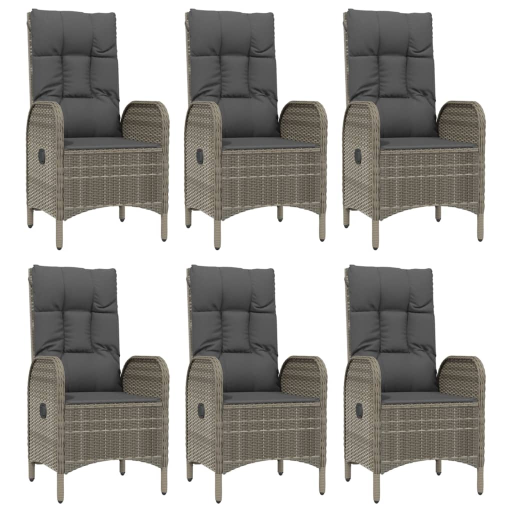 7-Delige Tuinset Met Kussens Poly Rattan Zwart En Grijs 160 cm tafellengte 6x stoel + Tafel