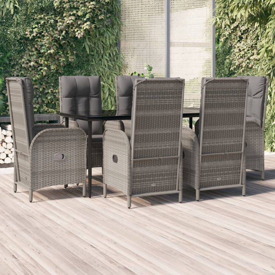 7-Delige Tuinset Met Kussens Poly Rattan Zwart En Grijs 160 cm tafellengte 6x stoel + Tafel