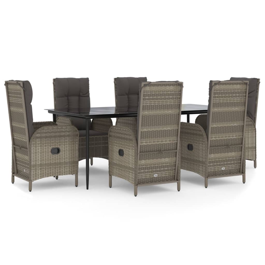 7-Delige Tuinset Met Kussens Poly Rattan Zwart En Grijs 200 cm tafellengte 6x stoel + Tafel