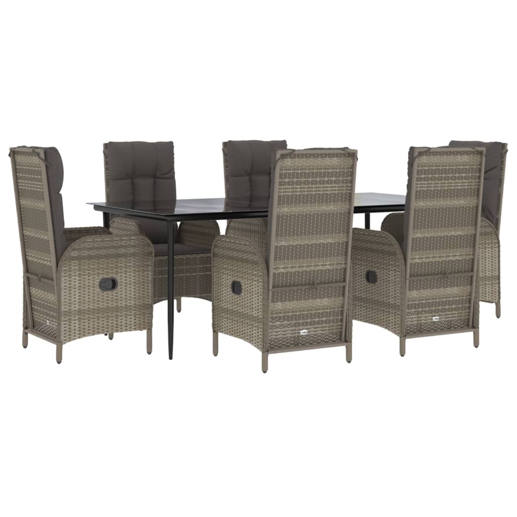 7-Delige Tuinset Met Kussens Poly Rattan Zwart En Grijs 200 cm tafellengte 6x stoel + Tafel