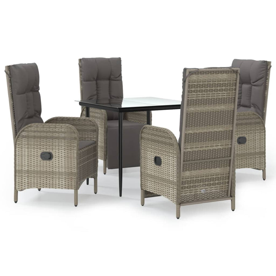 5-Delige Tuinset Met Kussens Poly Rattan Zwart En Grijs 80 cm tafellengte 2x stoel + 2x Fauteuil + Tafel