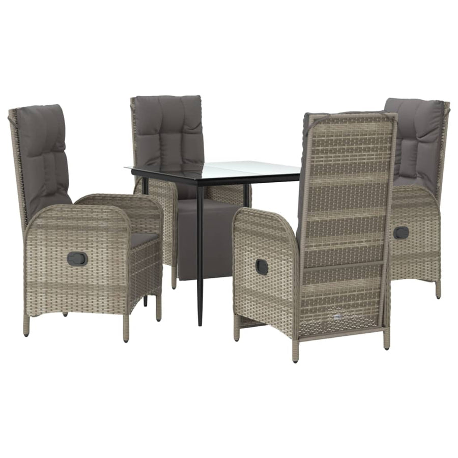 5-Delige Tuinset Met Kussens Poly Rattan Zwart En Grijs 80 cm tafellengte 2x stoel + 2x Fauteuil + Tafel