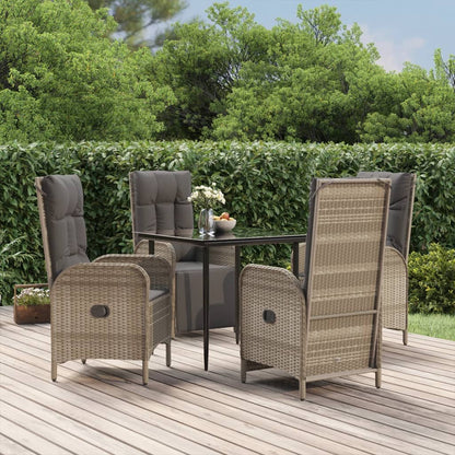 5-Delige Tuinset Met Kussens Poly Rattan Zwart En Grijs 80 cm tafellengte 2x stoel + 2x Fauteuil + Tafel