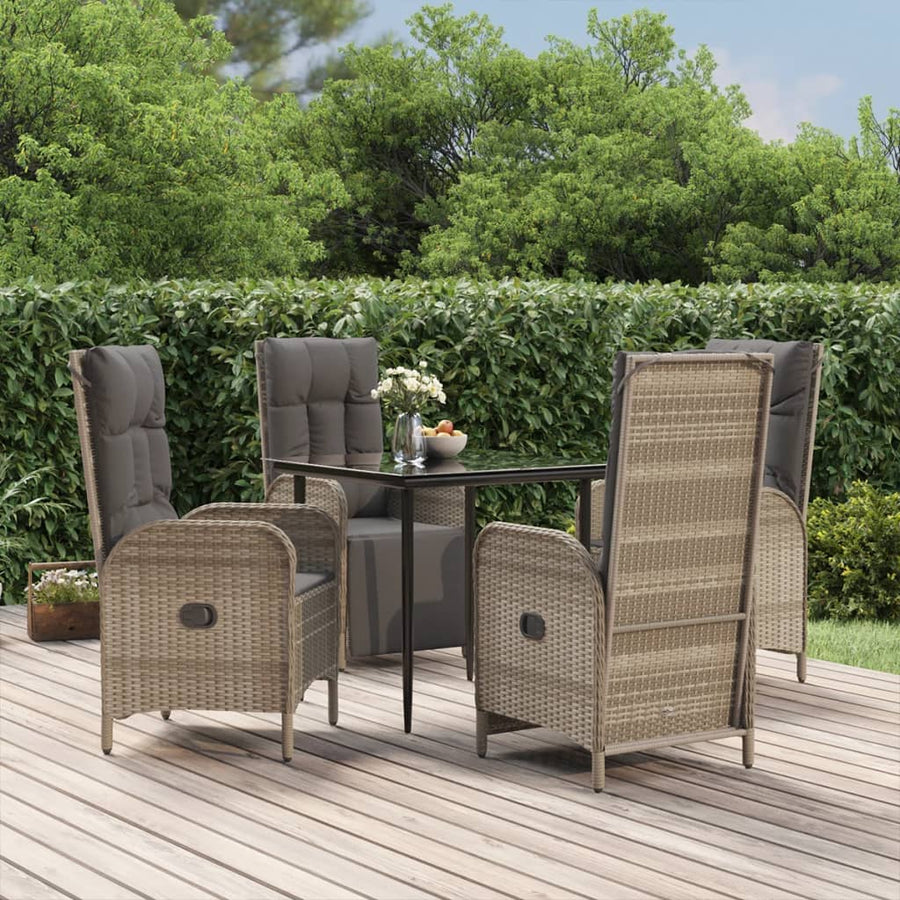 5-Delige Tuinset Met Kussens Poly Rattan Zwart En Grijs 80 cm tafellengte 2x stoel + 2x Fauteuil + Tafel