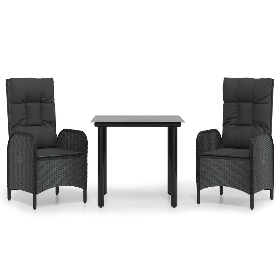 3-Delige Tuinset Met Kussens Poly Rattan Zwart 1 80 cm tafellengte