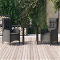3-delige Tuinset met kussens poly rattan zwart