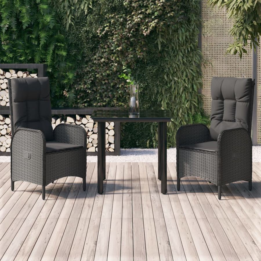 3-Delige Tuinset Met Kussens Poly Rattan Zwart 1 80 cm tafellengte