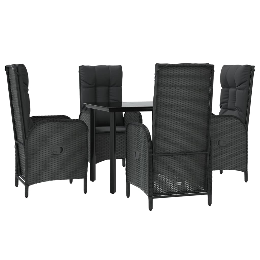 5-Delige Tuinset Met Kussens Poly Rattan Zwart 1 80 cm tafellengte