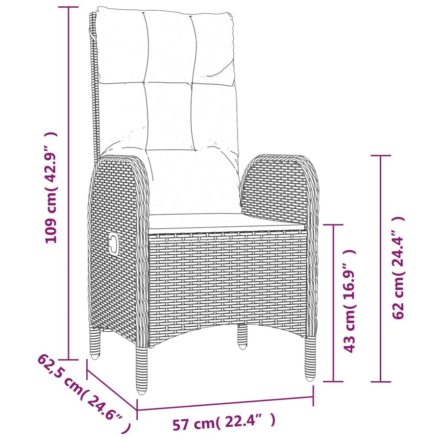 5-Delige Tuinset Met Kussens Poly Rattan Zwart 1 80 cm tafellengte