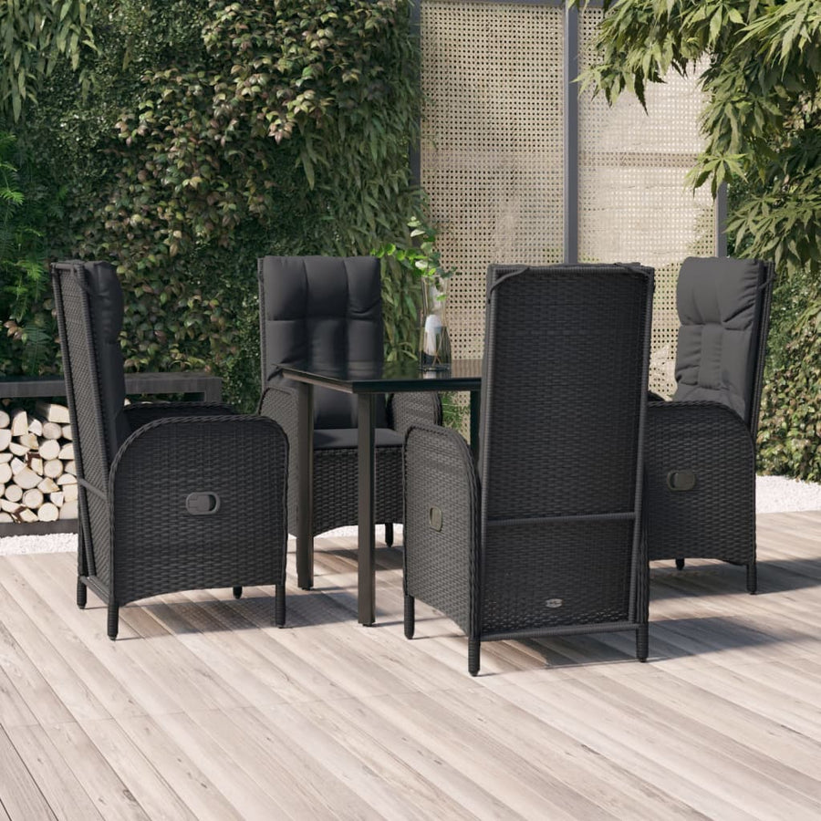 5-Delige Tuinset Met Kussens Poly Rattan Zwart 1 80 cm tafellengte