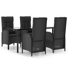 5-Delige Tuinset Met Kussens Poly Rattan Zwart 160 cm tafellengte 4x stoel + Tafel