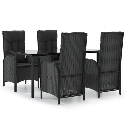 5-Delige Tuinset Met Kussens Poly Rattan Zwart 160 cm tafellengte 4x stoel + Tafel