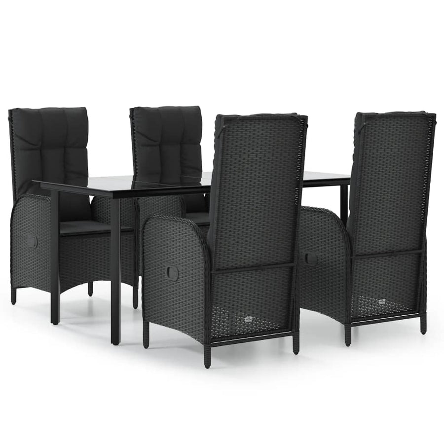 5-Delige Tuinset Met Kussens Poly Rattan Zwart 160 cm tafellengte 4x stoel + Tafel