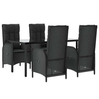 5-Delige Tuinset Met Kussens Poly Rattan Zwart 160 cm tafellengte 4x stoel + Tafel