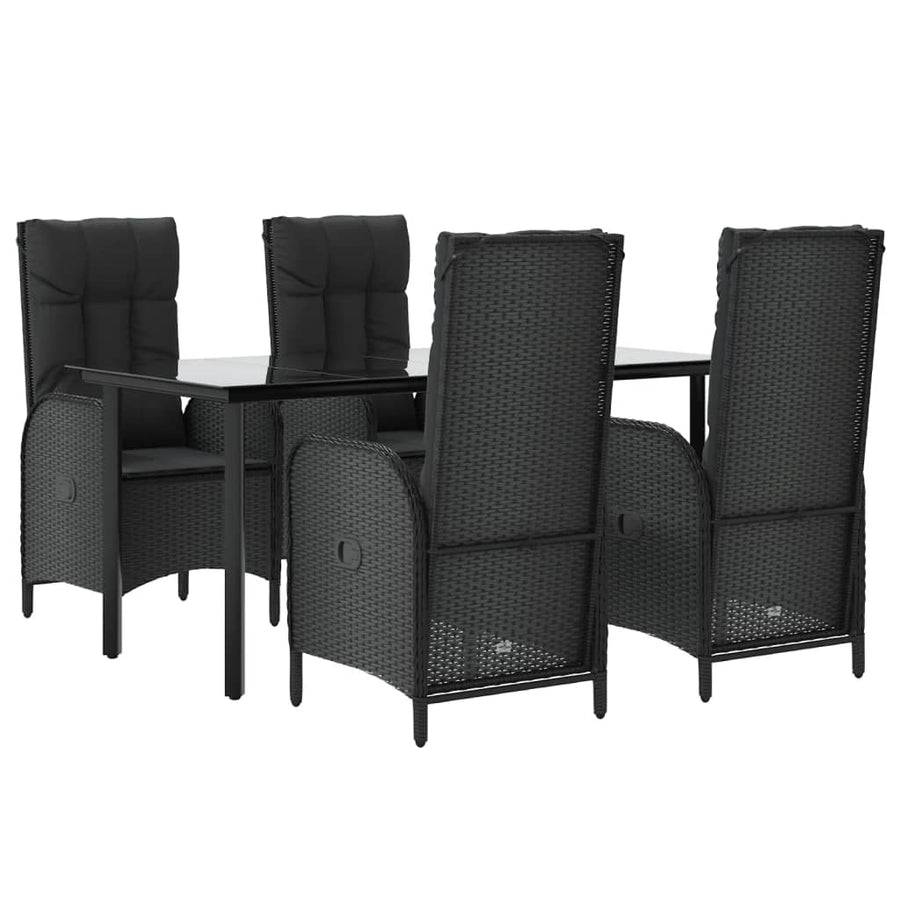 5-Delige Tuinset Met Kussens Poly Rattan Zwart 160 cm tafellengte 4x stoel + Tafel