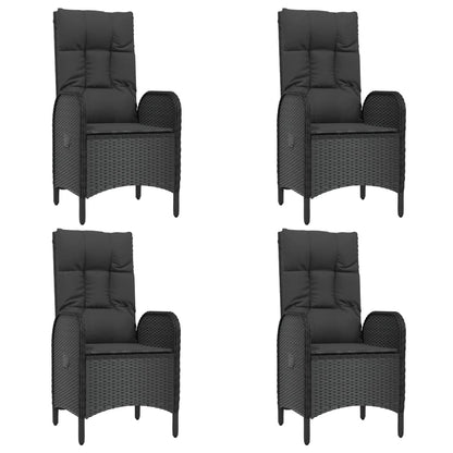 5-Delige Tuinset Met Kussens Poly Rattan Zwart 160 cm tafellengte 4x stoel + Tafel
