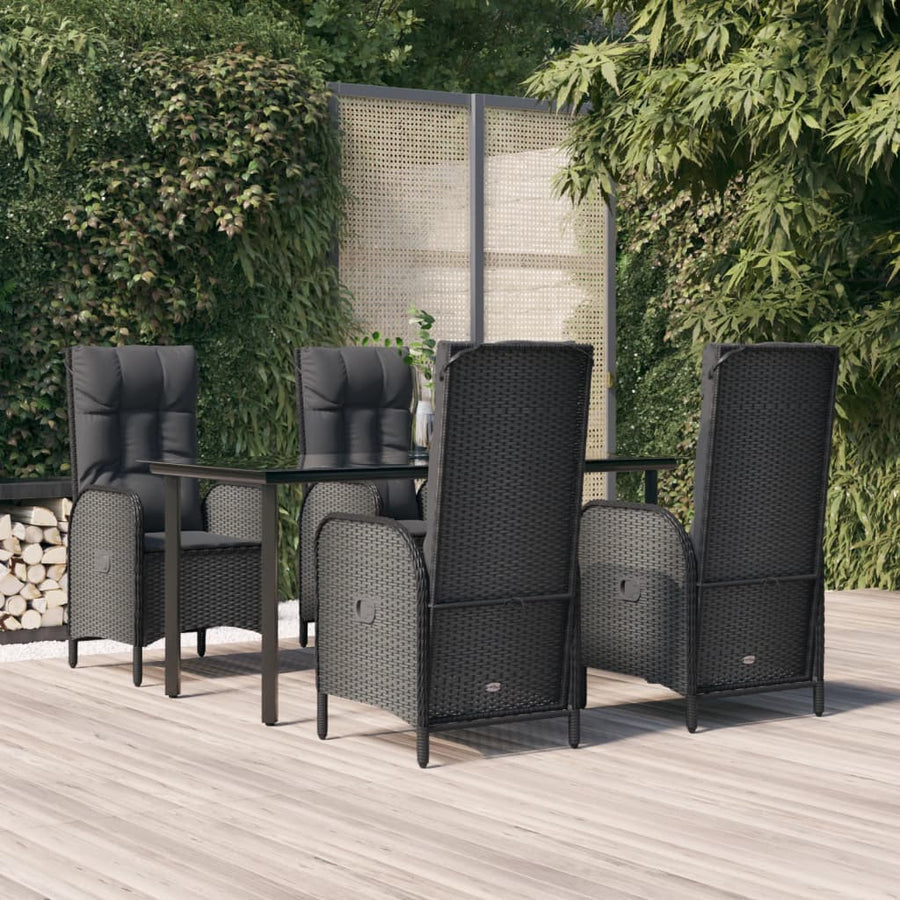 5-Delige Tuinset Met Kussens Poly Rattan Zwart 160 cm tafellengte 4x stoel + Tafel