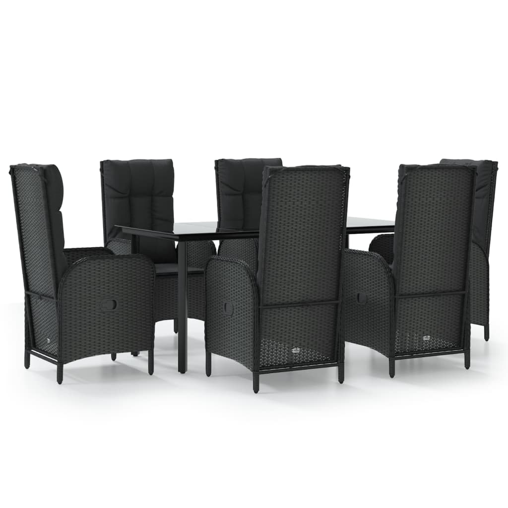 7-Delige Tuinset Met Kussens Poly Rattan Zwart 160 cm tafellengte 6x stoel + Tafel