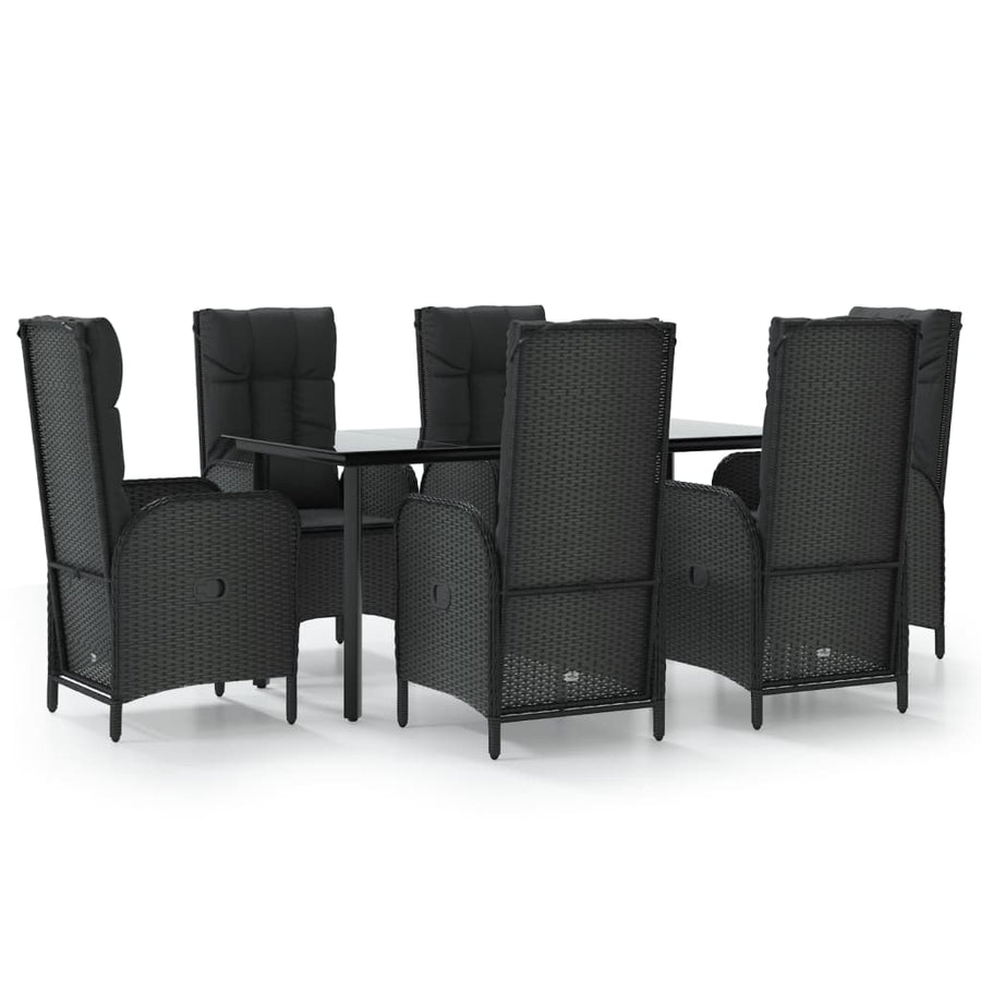 7-Delige Tuinset Met Kussens Poly Rattan Zwart 160 cm tafellengte 6x stoel + Tafel