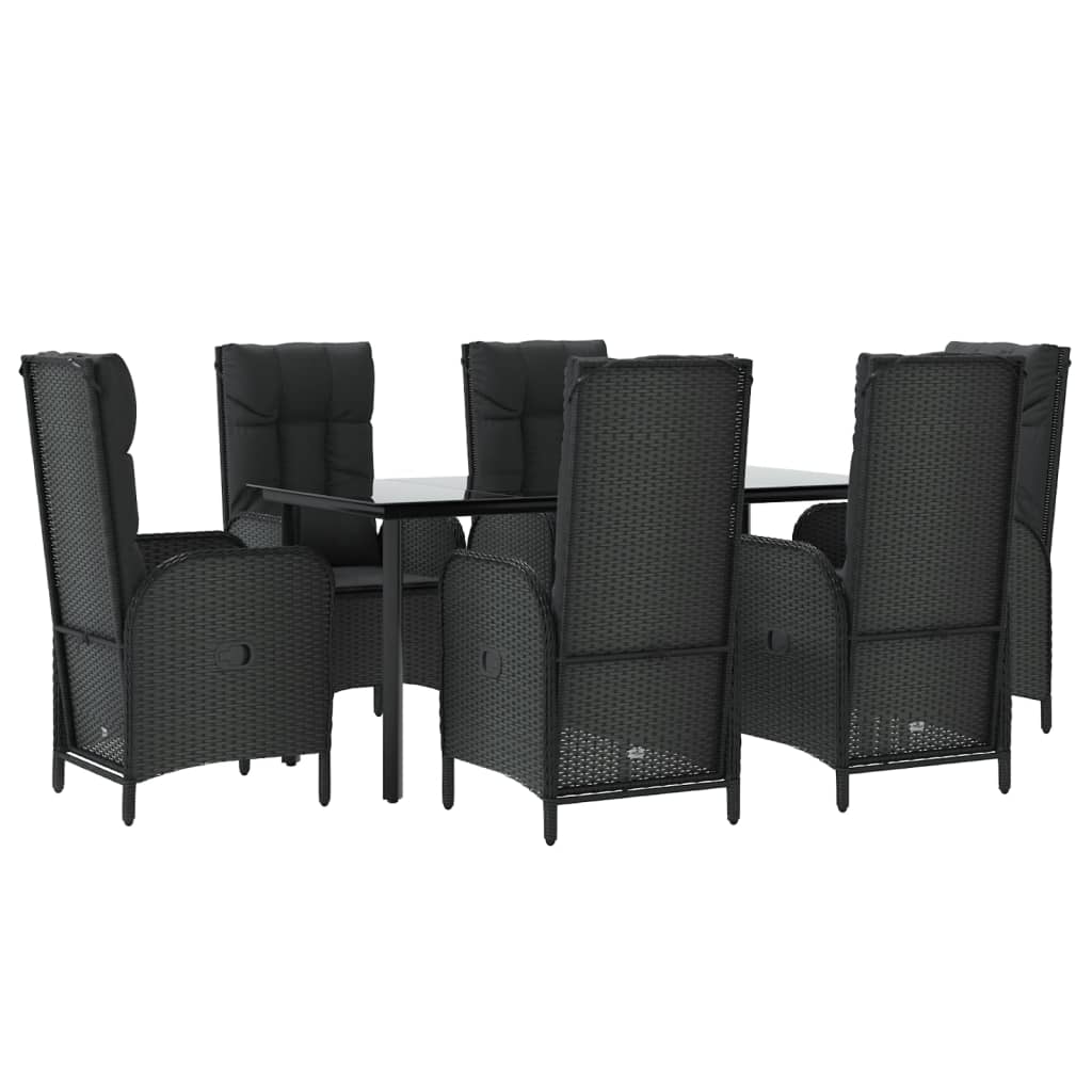 7-Delige Tuinset Met Kussens Poly Rattan Zwart 160 cm tafellengte 6x stoel + Tafel