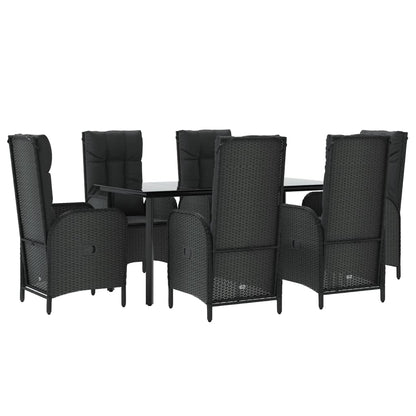 7-Delige Tuinset Met Kussens Poly Rattan Zwart 160 cm tafellengte 6x stoel + Tafel