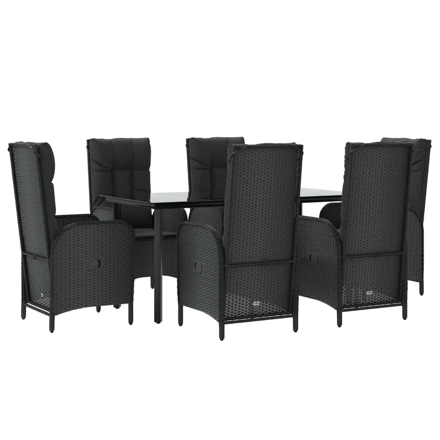 7-Delige Tuinset Met Kussens Poly Rattan Zwart 160 cm tafellengte 6x stoel + Tafel