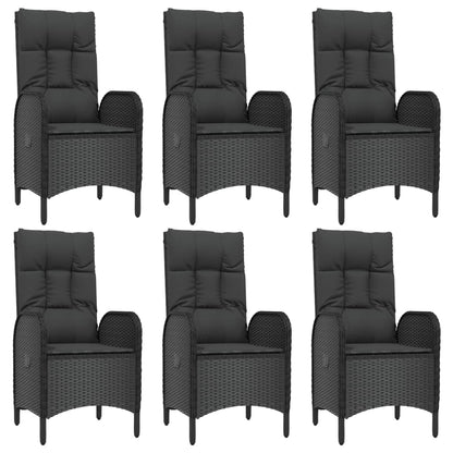 7-Delige Tuinset Met Kussens Poly Rattan Zwart 160 cm tafellengte 6x stoel + Tafel